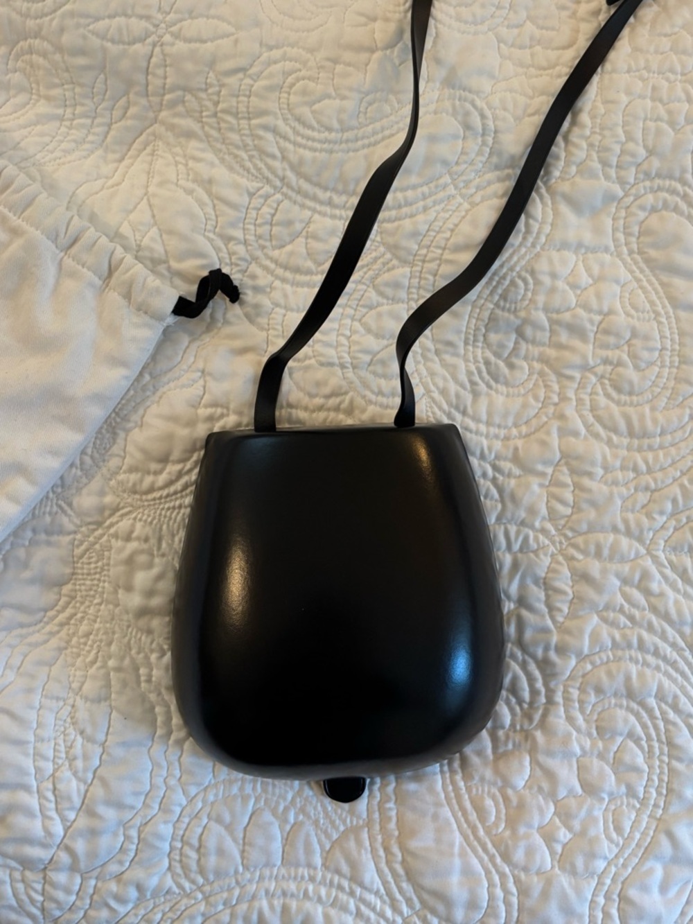 Lemaire Tacco Molded Crossbody Black Leather Saddle Bag